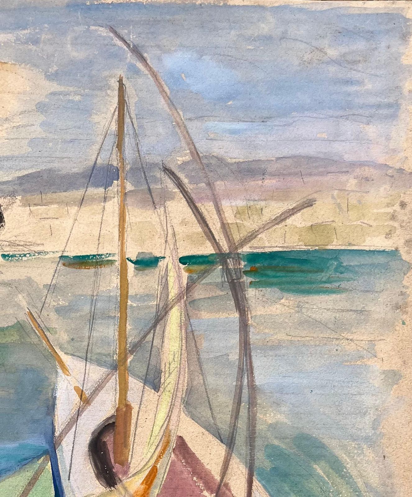 Anne Marie Migette Perardmid 20th Century Post Impressionist Watercolour Of Boats And Lighthouse Scene photo vinterior