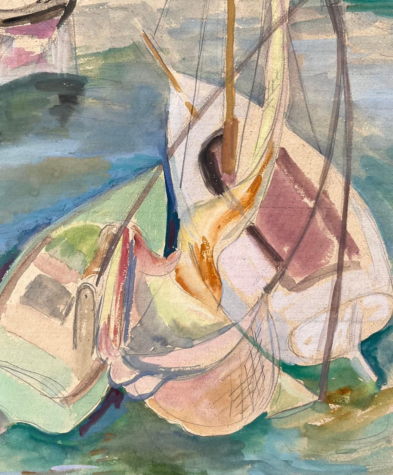 Anne Marie Migette Perardmid 20th Century Post Impressionist Watercolour Of Boats And Lighthouse Scene photo buy