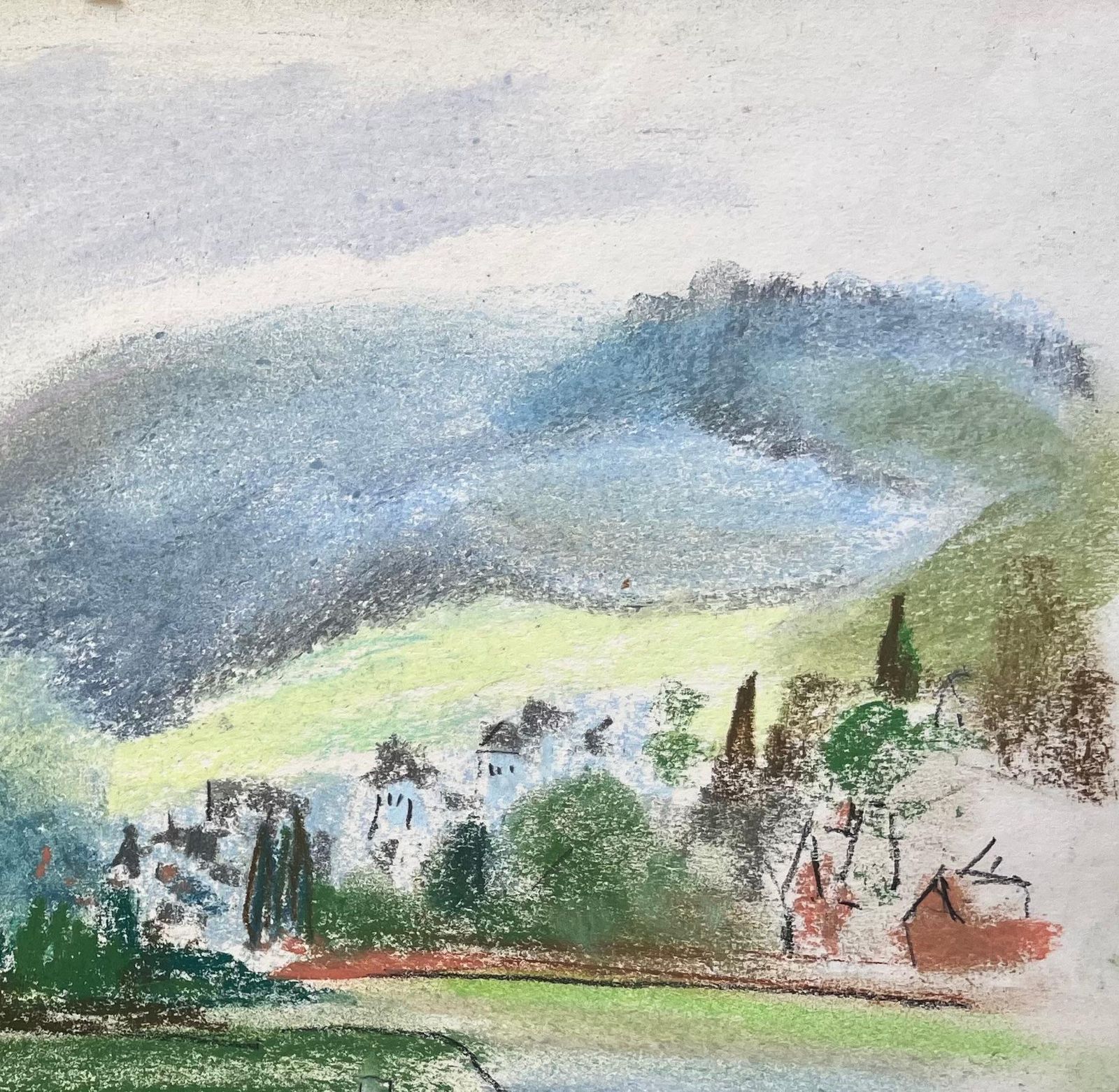 Anne Marie Migette Perardmid 20th Century Pastel Of Riverside Village And Boat In France photo 495.0