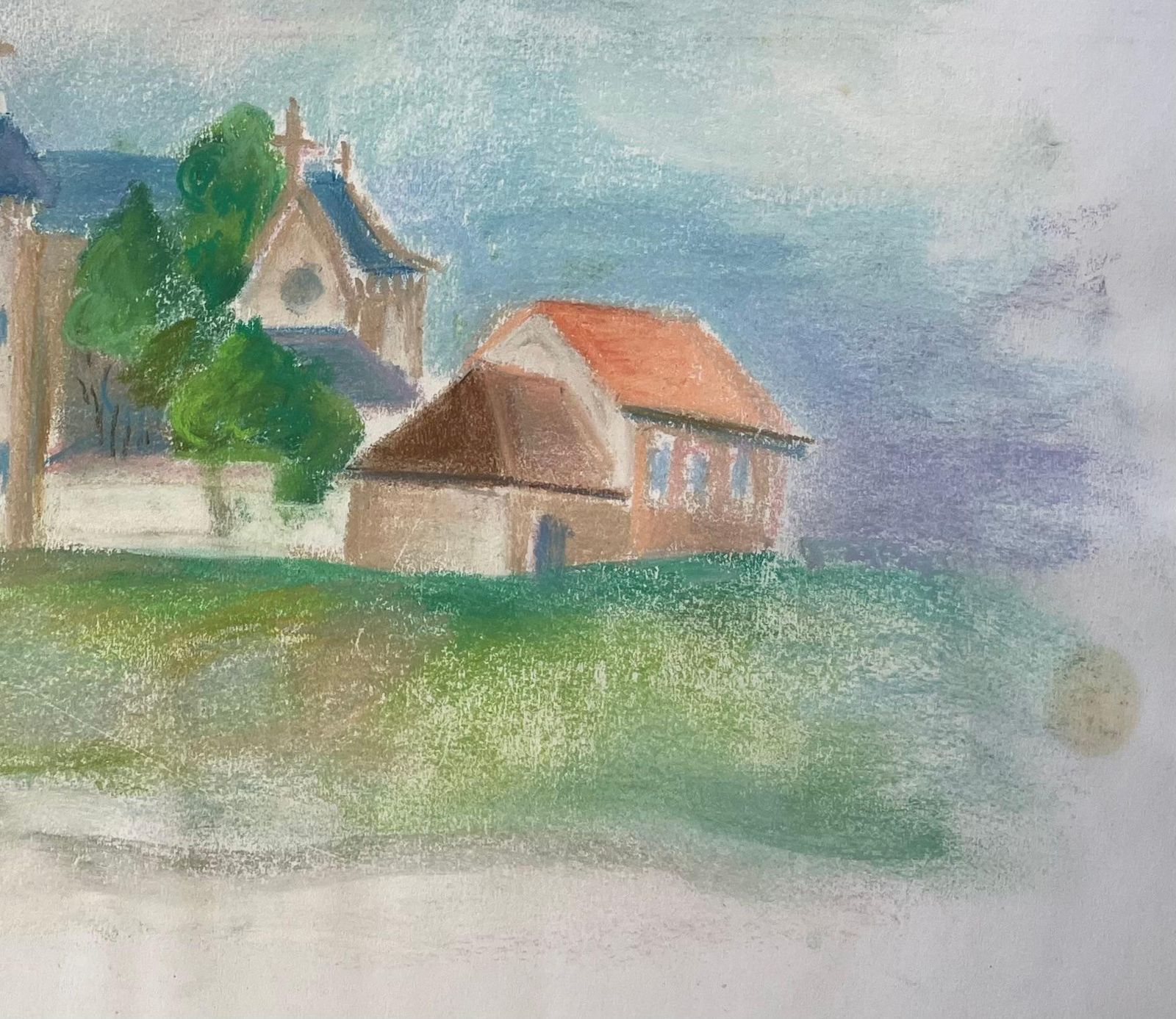Anne Marie Migette Perardmid 20th Century Pastel Of French Countryside Church With Bell Tower photo vinterior