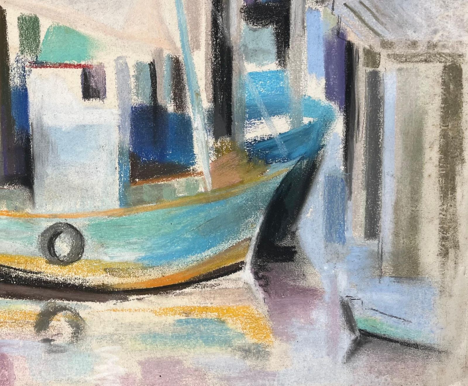 Anne Marie Migette Perardmid 20th Century French Pastel Harbour Scene With Boats And Pier And Figures photo Art