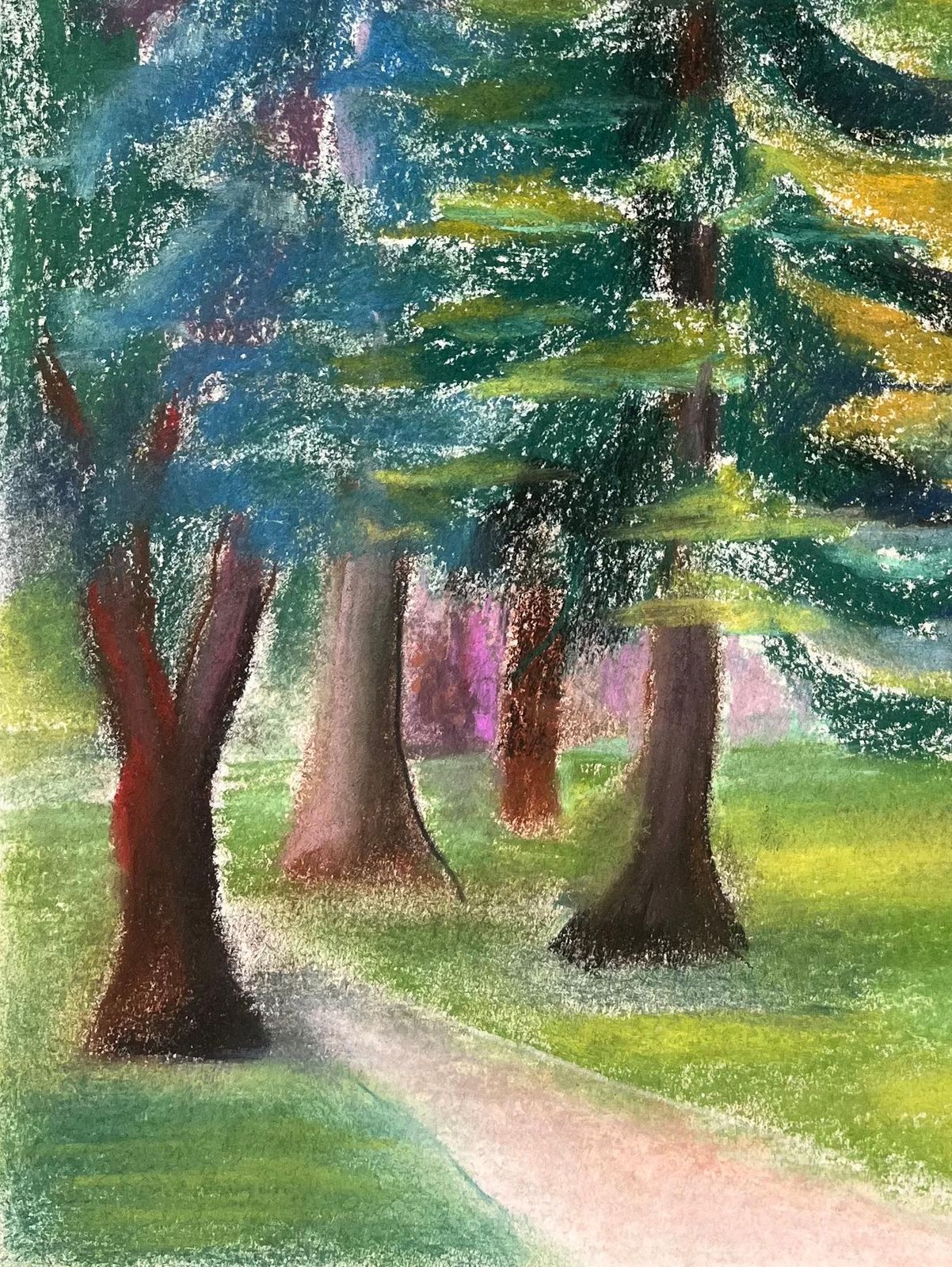Anne Marie Migette Perardmid Century French Pastel Of Pine Trees In Dappled Forest Light photo 519.0