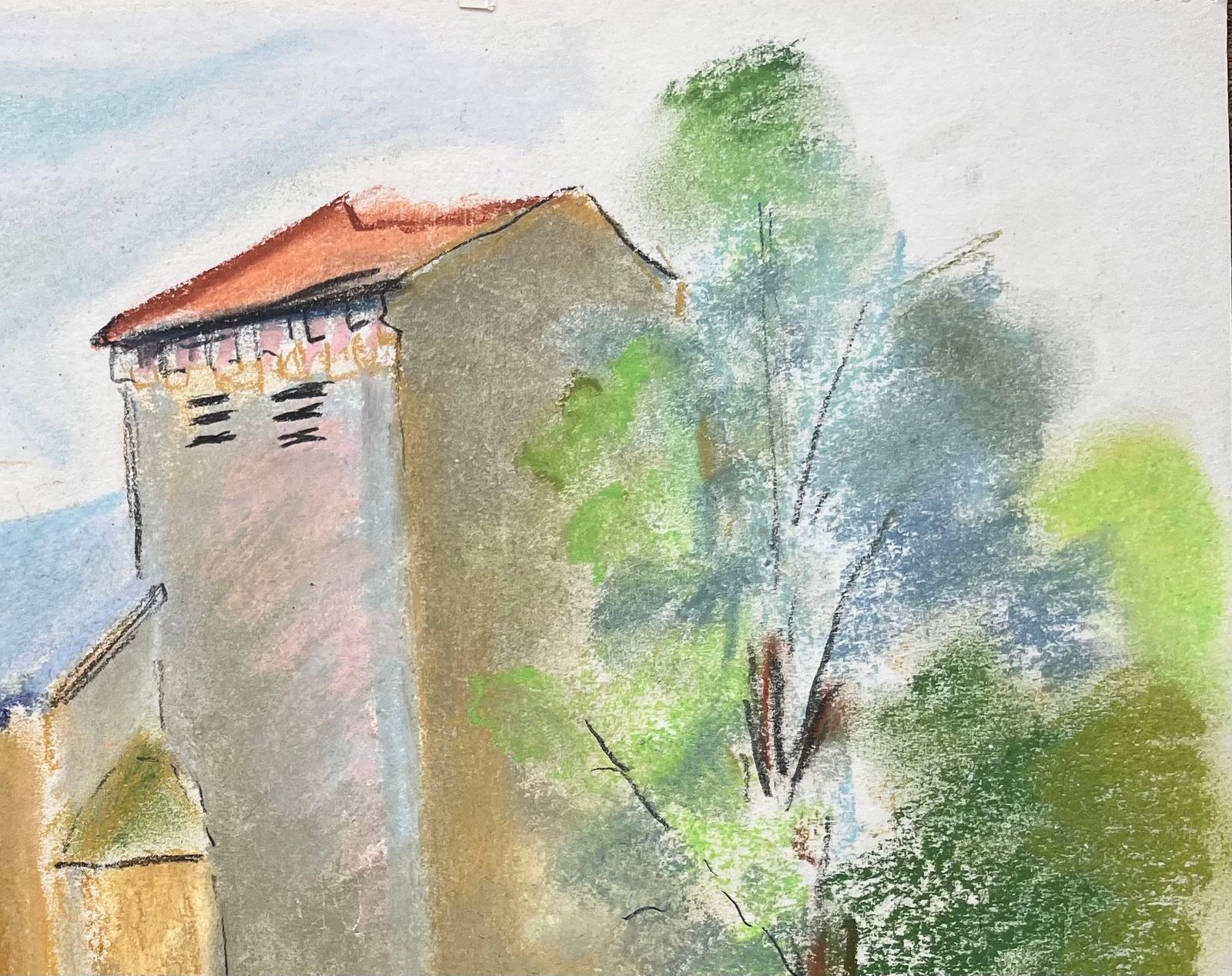 Anne Marie Migette Perardmid 20th Century Pastel Of St. Agathe Church In Loueygoun In France photo 509.0