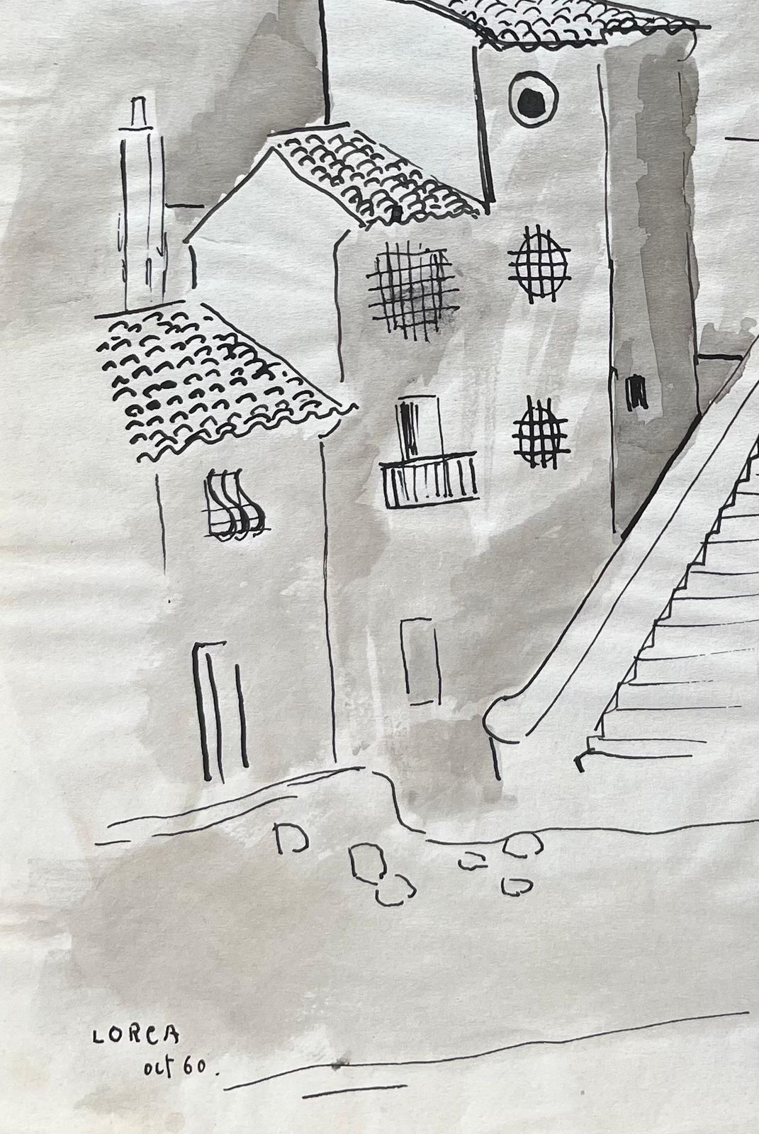 Anne Marie Migette Perardmid 20th Century Ink Drawing Of Spanish Architecture And Church Towers In Lorca1960 photo 443.0