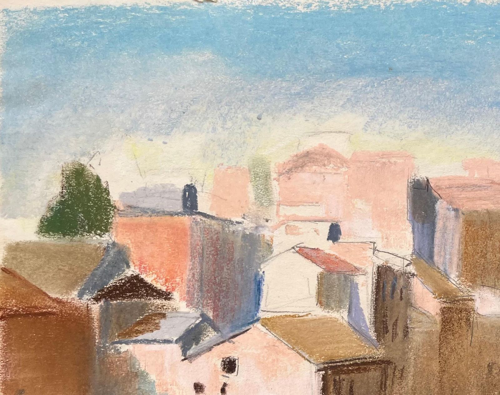 Anne Marie Migette Perardmid 20th Century Pastel Of Riverside Buildings And Arched Stone Bridge photo Art