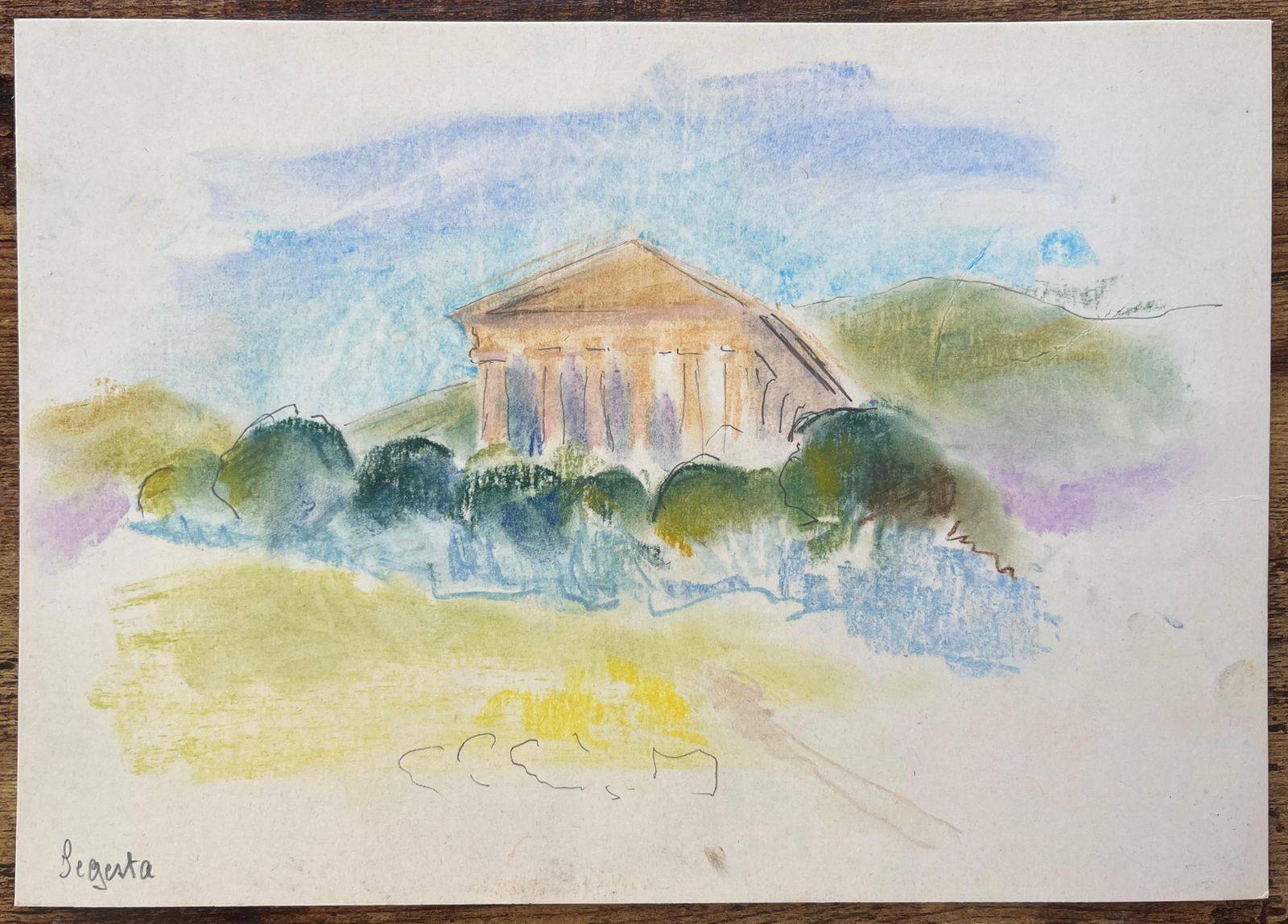 Anne Marie Migette Perardfrench Mid 20th Century Watercolour Of Temple Of Segesta In Sicily photo furniture