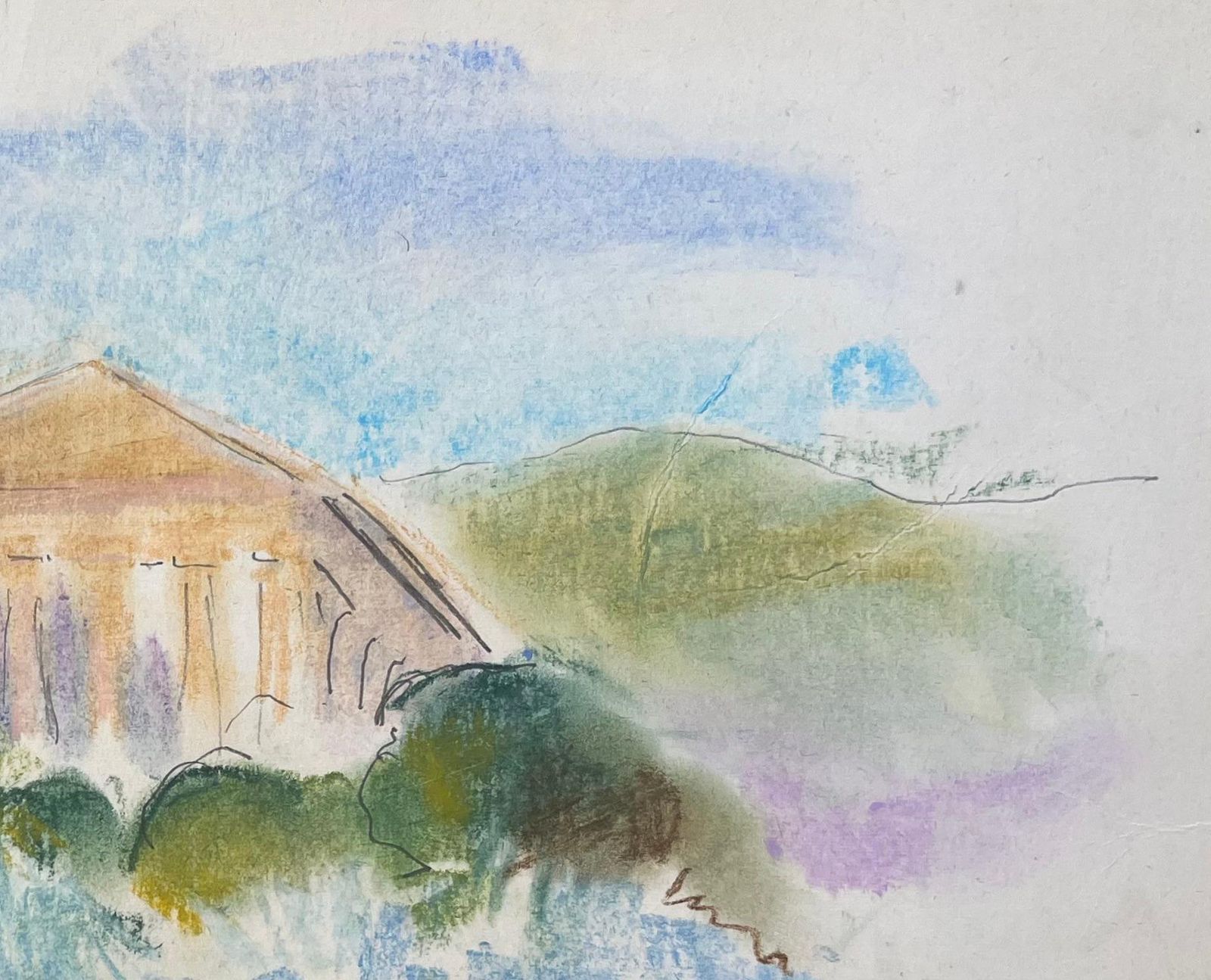 Anne Marie Migette Perardfrench Mid 20th Century Watercolour Of Temple Of Segesta In Sicily photo Art