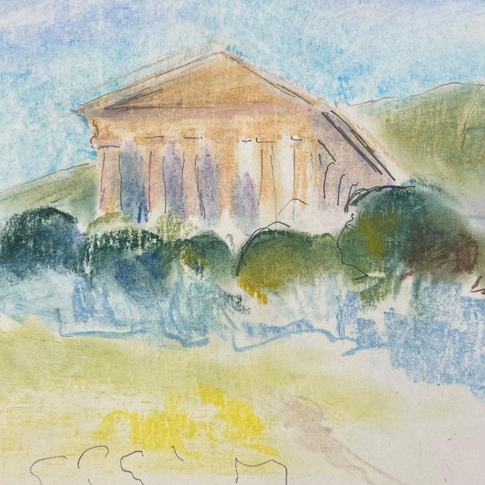Anne Marie Migette Perardfrench Mid 20th Century Watercolour Of Temple Of Segesta In Sicily photo buy