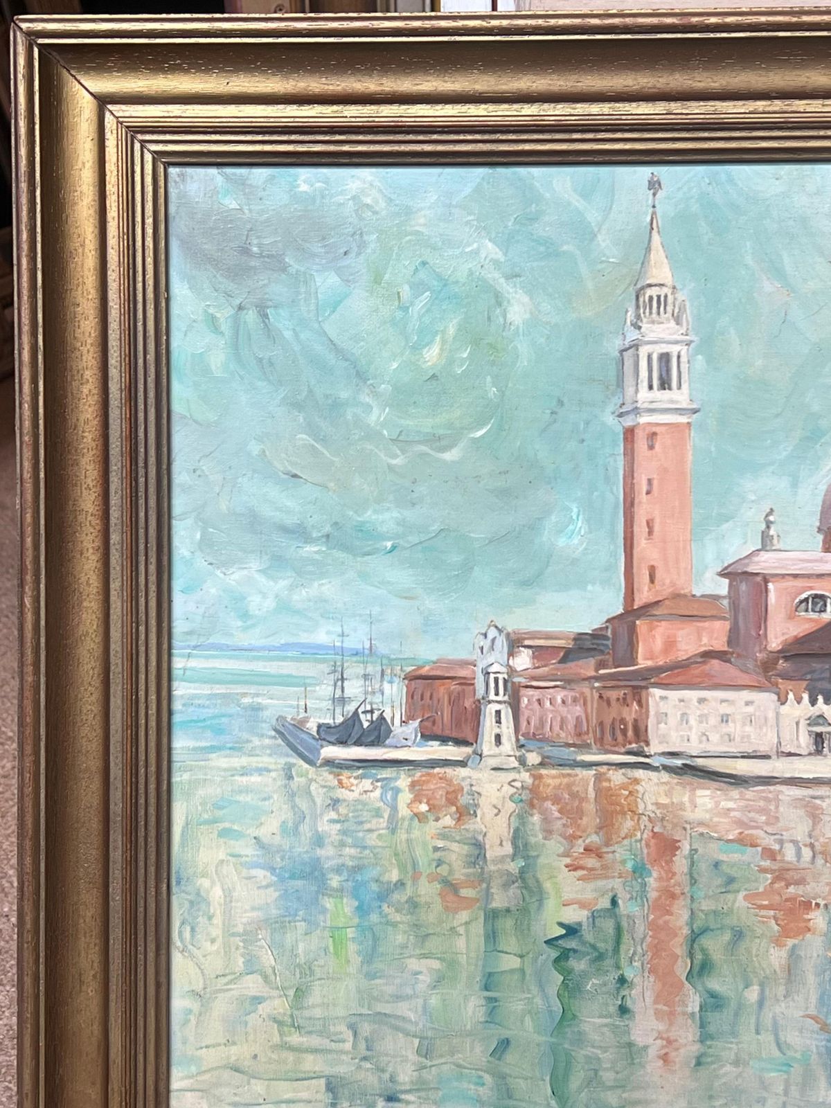 Christian Dombrevanehuge Signed Oil Painting Venice Canal San Giorgio Maggiore 20th Century photo buy