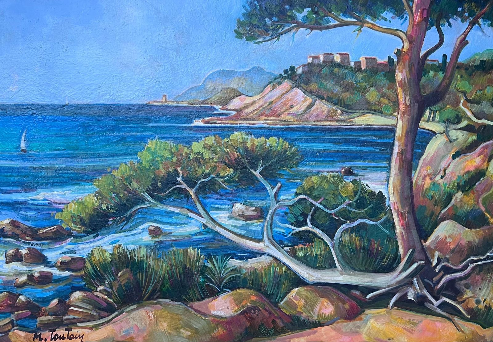Max Toutaincôte D'azur Blue Sea Coastal 20th Century French Post Impressionist Oil Painting photo furniture