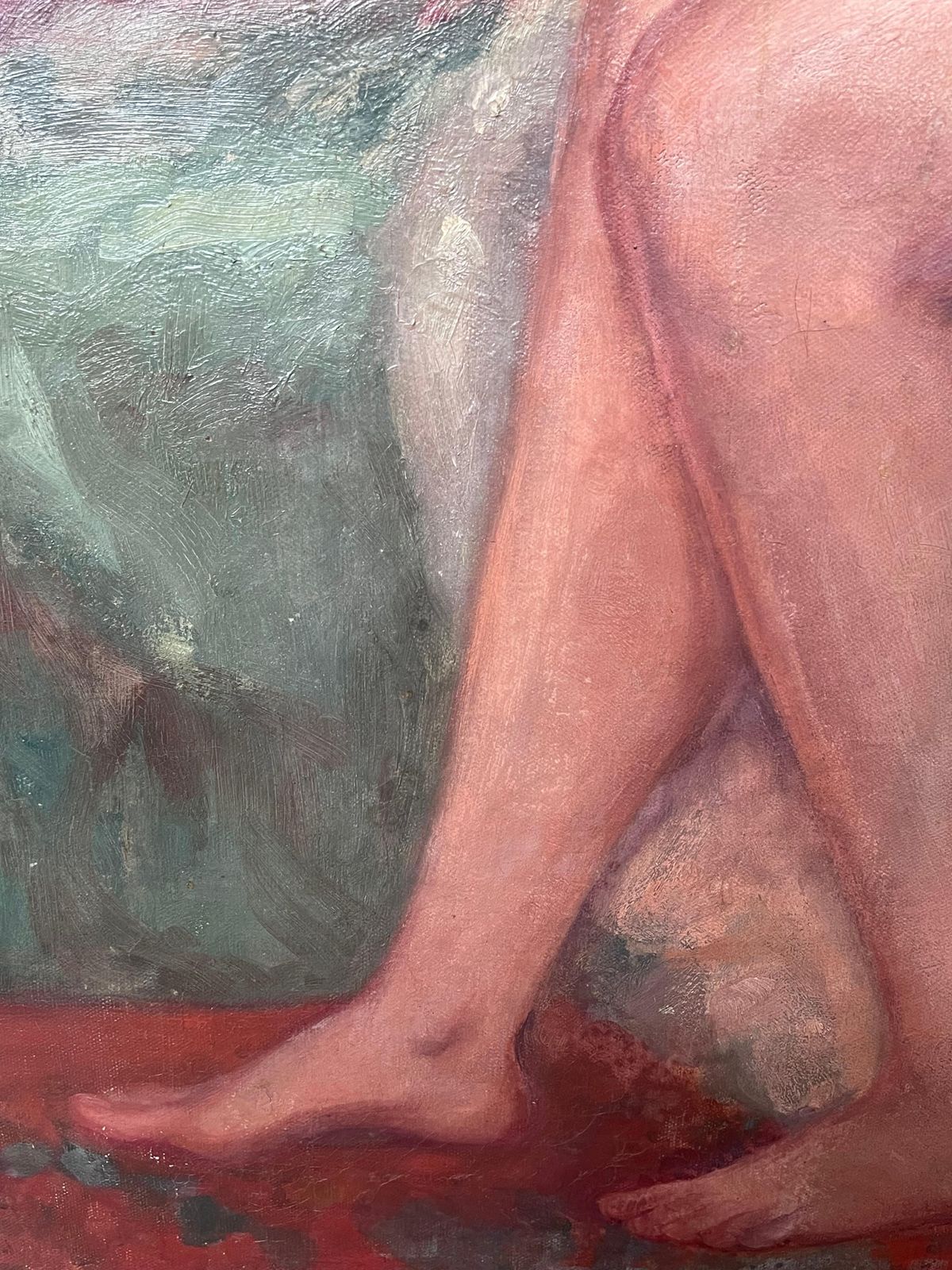French Schoolhuge 1900's French Impressionist Oil On Canvas Nude Model Artists Interior photo Art