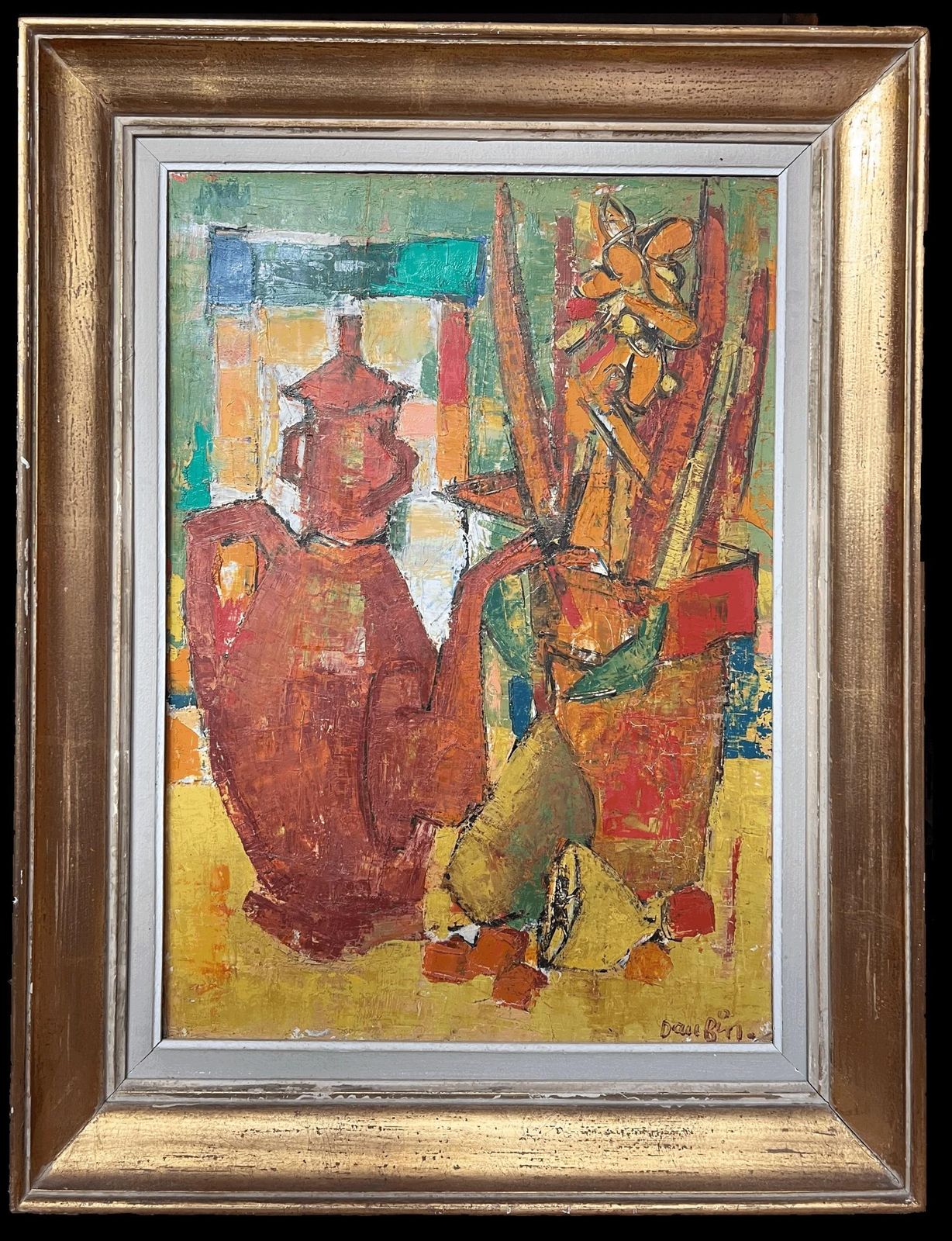 Jacques Daufin1950's French Modernist Signed Oil Painting Still Life Kitchen Table Objects