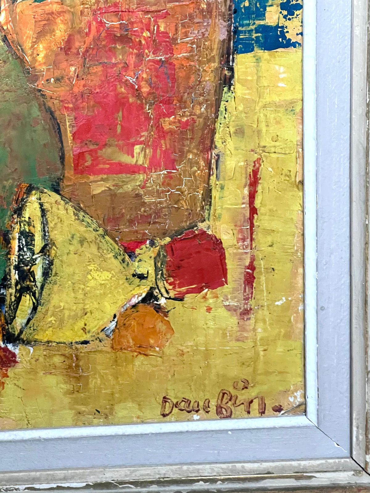Jacques Daufin1950's French Modernist Signed Oil Painting Still Life Kitchen Table Objects photo for sale
