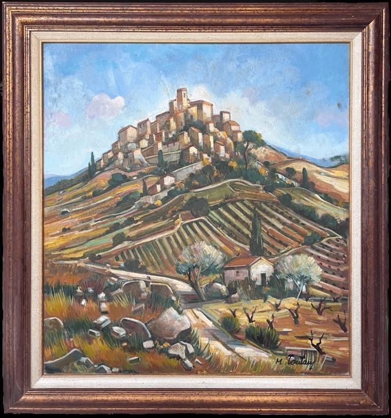Max Toutainprovencal Hill Perched Town 20th Century French Post Impressionist Oil Painting