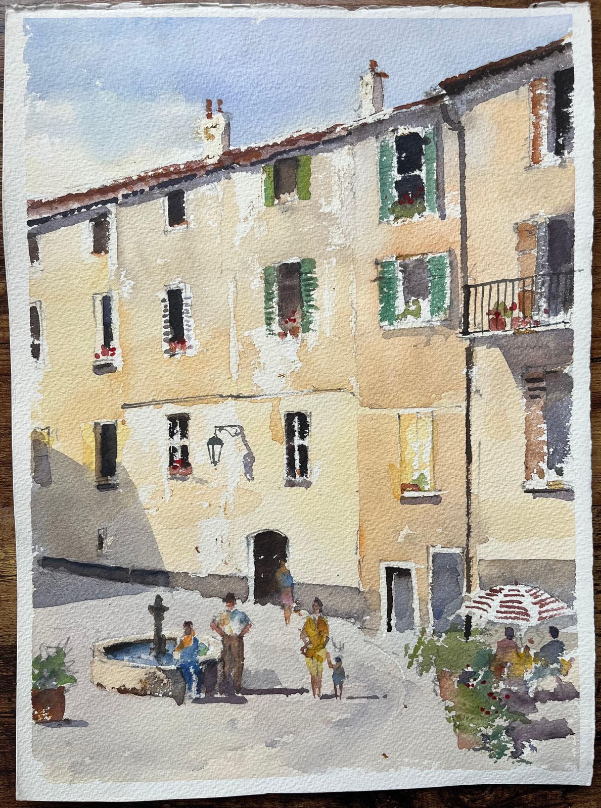 Anthony Averybritish Watercolor Of A Sunlit Mediterranean Courtyard With Figures And Fountain photo furniture