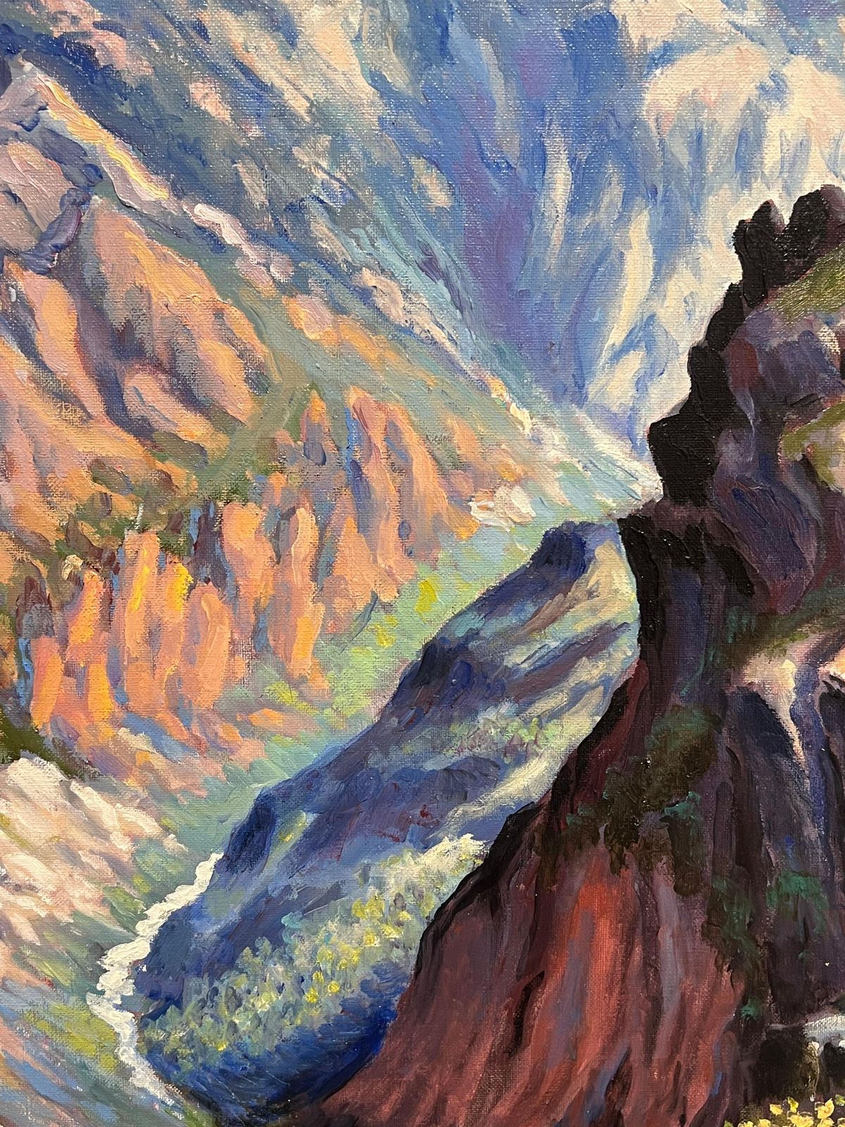 Georges Bordonovefrench Impressionist Oil Painting Bright And Colourful Towering Peaks And Valley photo Art