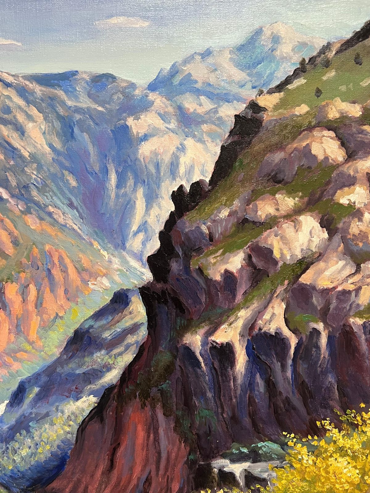 Georges Bordonovefrench Impressionist Oil Painting Bright And Colourful Towering Peaks And Valley photo vintage