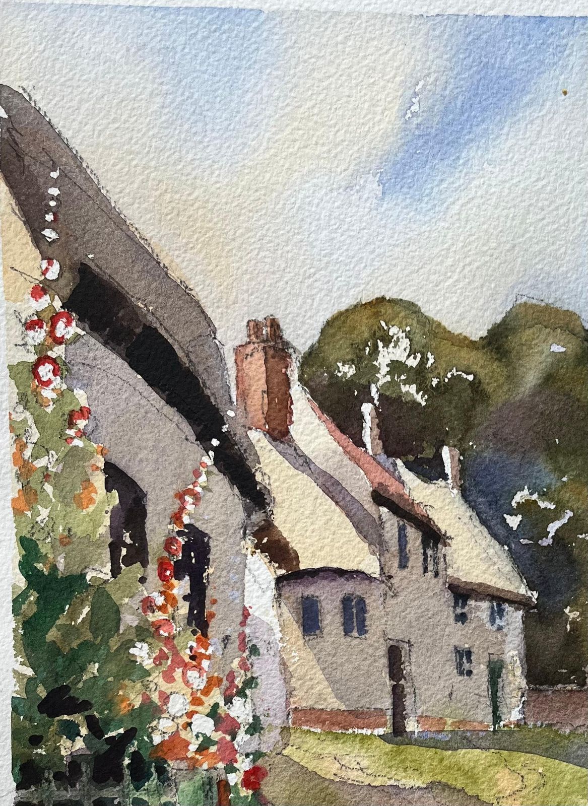 Anthony Averybritish Impressionist Watercolor Of Figures Walking Up Village Pathway To Church photo 530.0