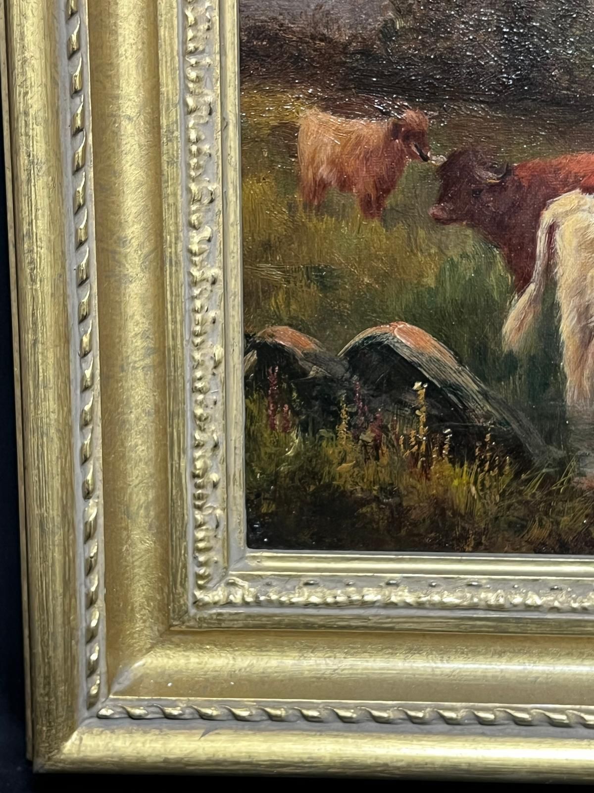 William Langley (1852 1922highland Cattle At Dusk Antique Scottish Loch & Mountains Signed Oil Painting photo 1639.0