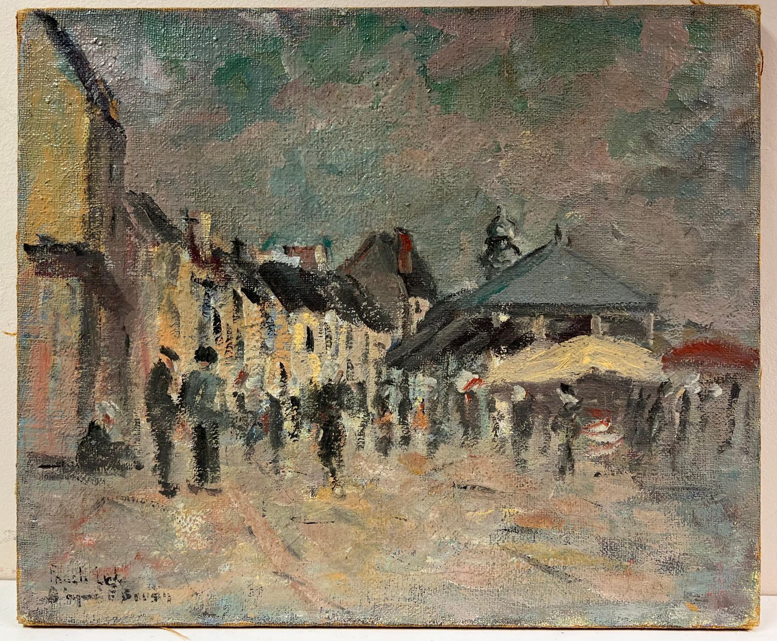 Fanch Lelfrench Impressionist Village Square Market Day With Bustling Figures photo furniture