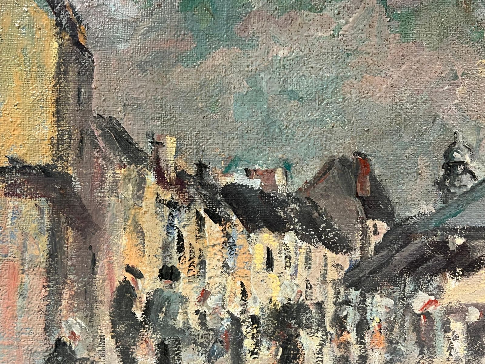 Fanch Lelfrench Impressionist Village Square Market Day With Bustling Figures photo Art