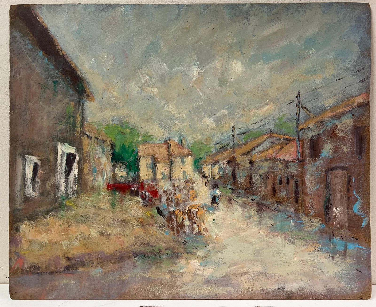 Fanch Lelfrench Impressionist Sun Dappled Village Street Scene With Farmers & Livestock photo furniture