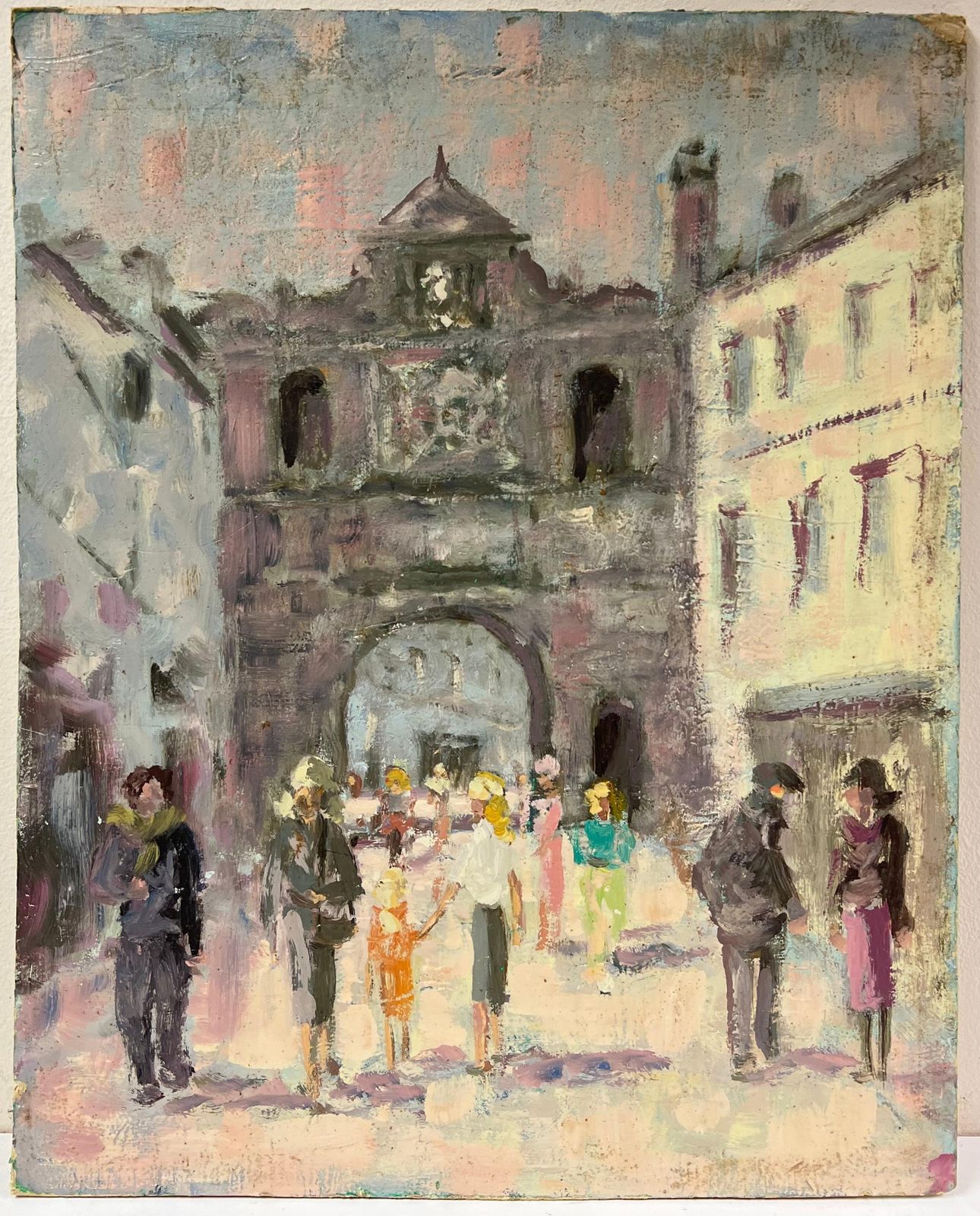 Fanch Lelfrench Impressionist Busy Scene Of Strolling Figures Through Village Gateway photo furniture