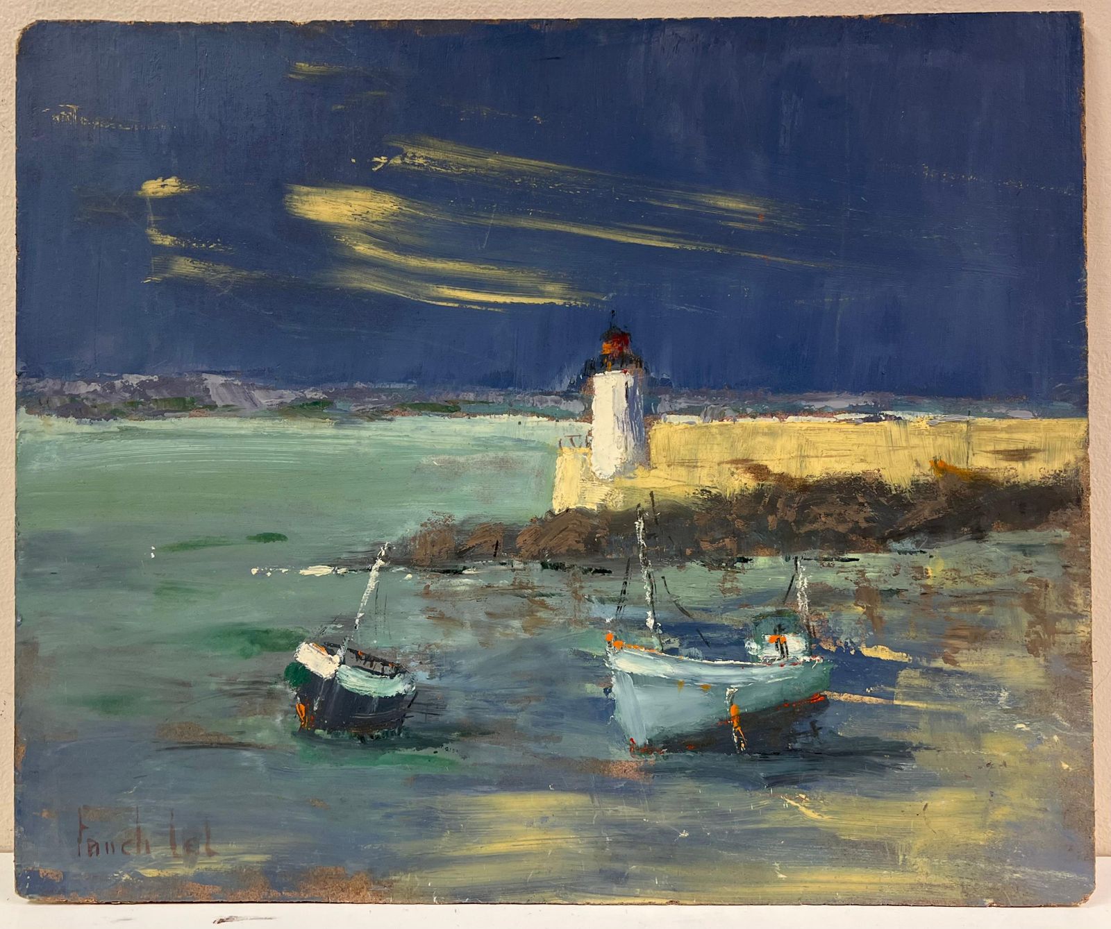 Fanch Lelfrench Impressionist Stormy Evening At The Lighthouse Starry Night Sky photo furniture
