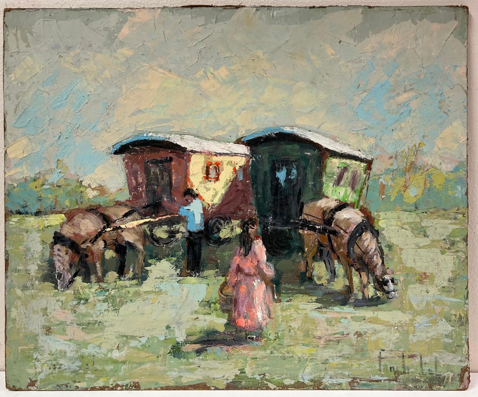 Fanch Lelfrench Impressionist Scene Of Horse Drawn Caravans And Travelers photo furniture