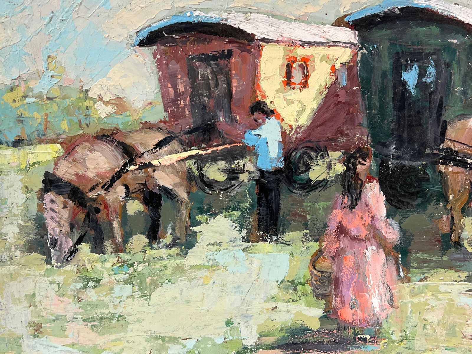 Fanch Lelfrench Impressionist Scene Of Horse Drawn Caravans And Travelers photo 586.0