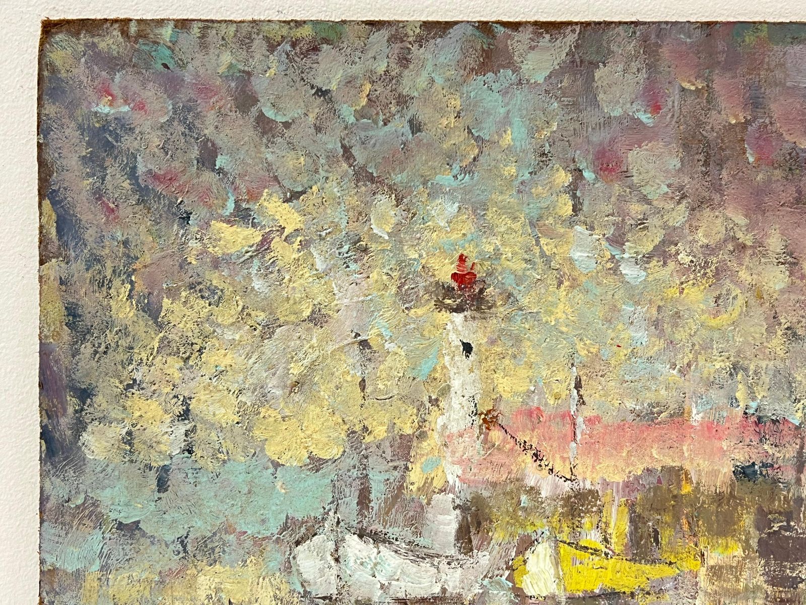 Fanch Lelfrench Impressionist Dotty Glow Of Lighthouse And Boats Oil Painting photo Art