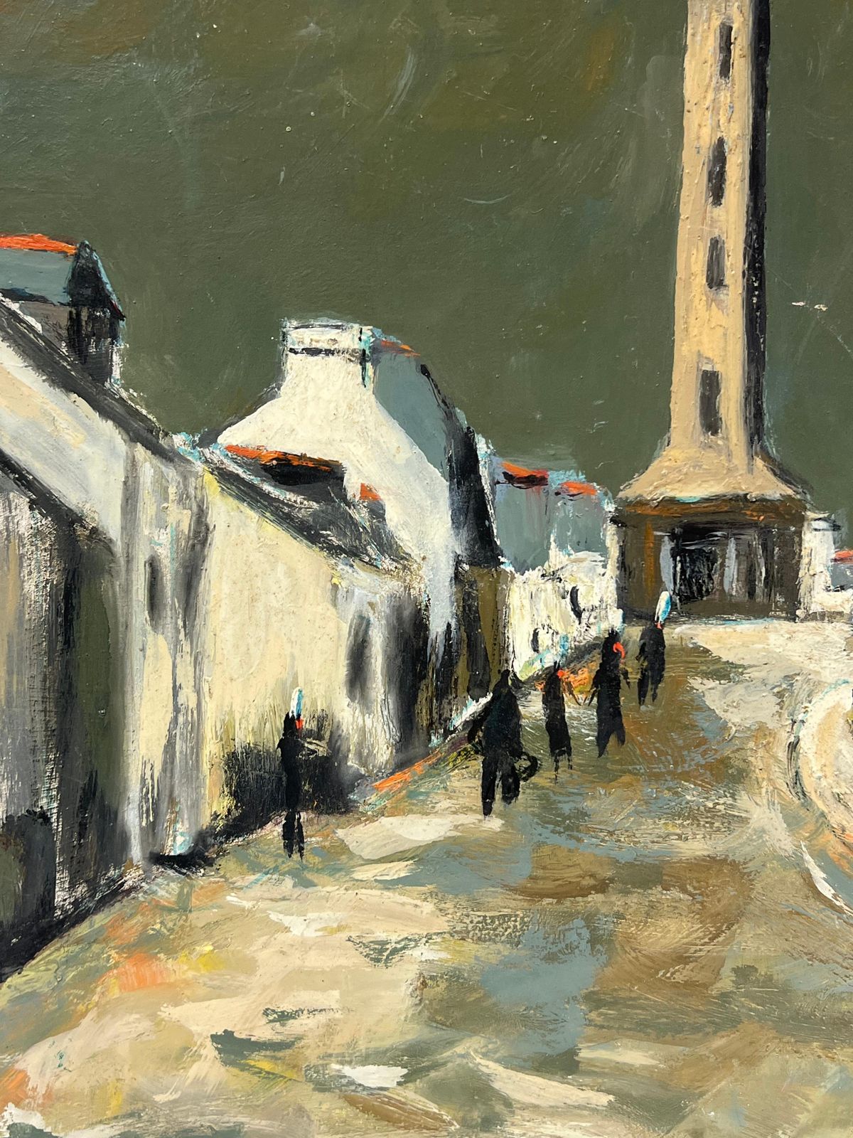 Fanch Lelfrench Impressionist Moody Village Street Leading To A Tower Urban Landscpae photo 621.0