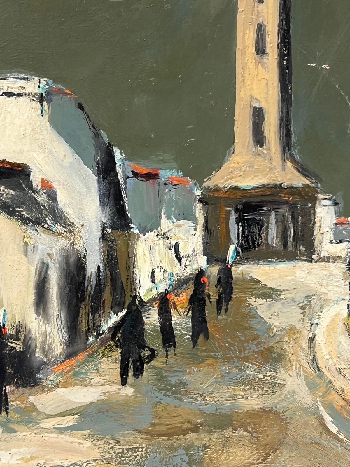 Fanch Lelfrench Impressionist Moody Village Street Leading To A Tower Urban Landscpae photo vinterior