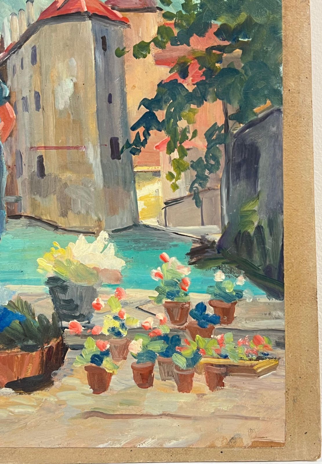 photo furniture Regine David1940's French Oil Painting Figures South Of France Busy Market Scene