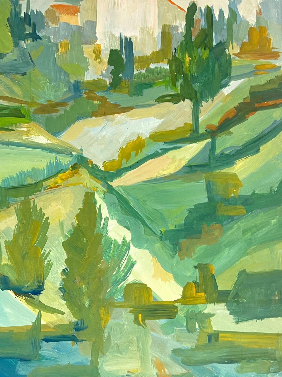 Bernard Labbe1950's Bright Green And Blue Landscape Of Hills And Fields French Oil1950's photo 800.0