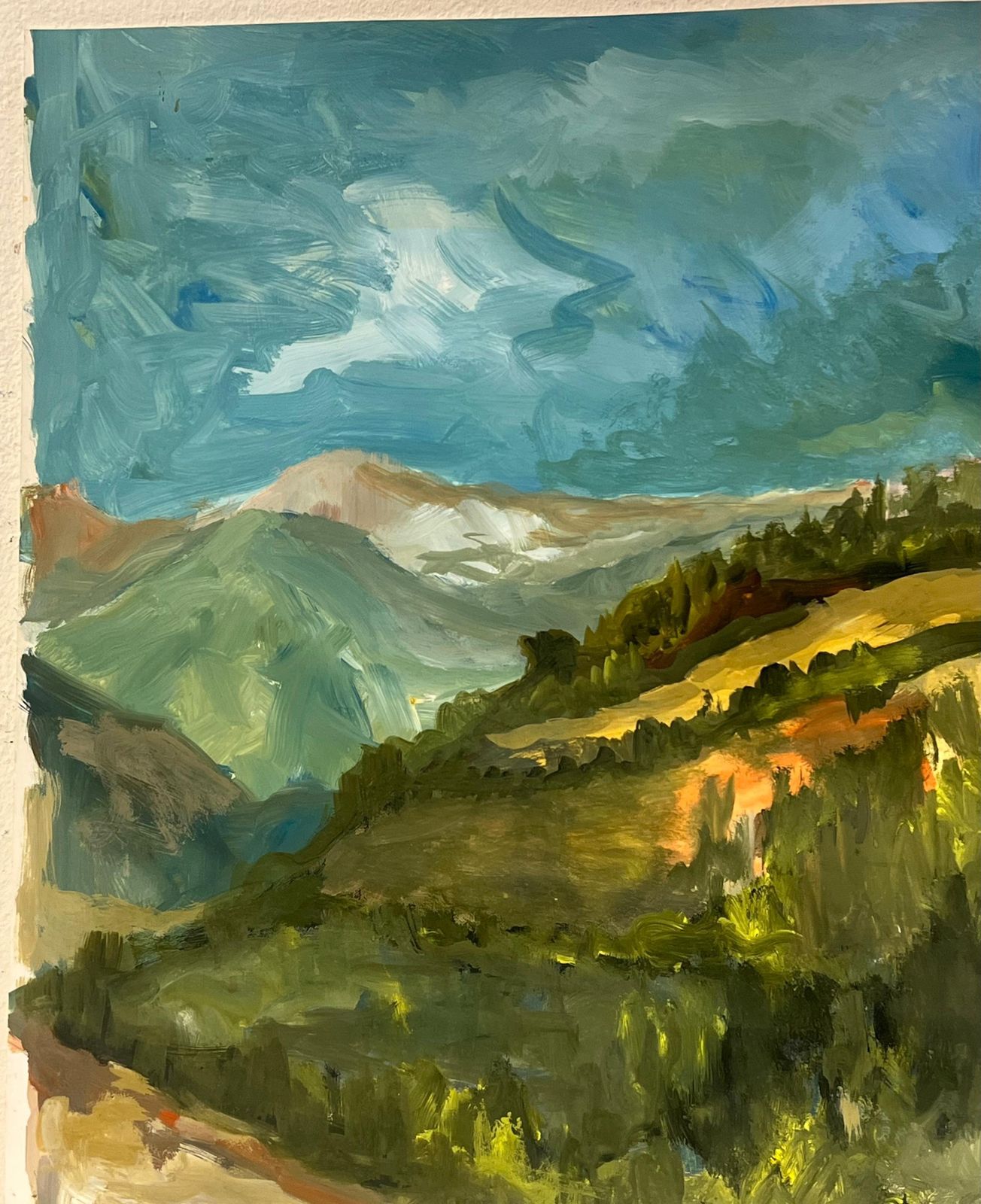 Bernard Labbe1950's French Village Hillside On Green Rolling Hills Oil Landscape1950's photo Art