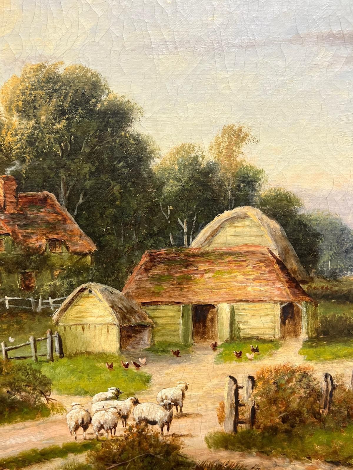 photo furniture Antique English Antique English Countryside Oil Painting Shepherd With Sheep And Rural Farmstead