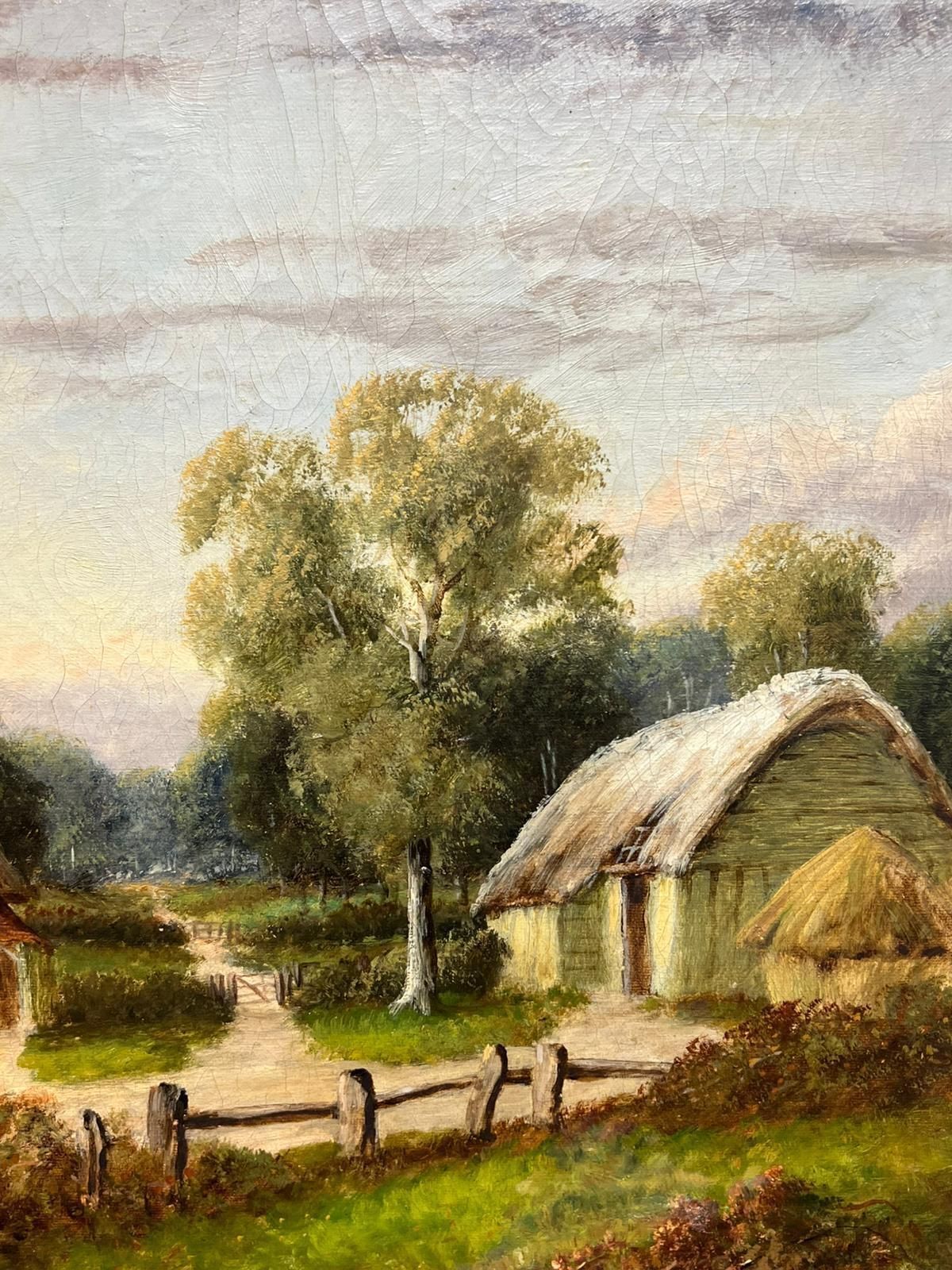 photo for sale Antique English Antique English Countryside Oil Painting Shepherd With Sheep And Rural Farmstead