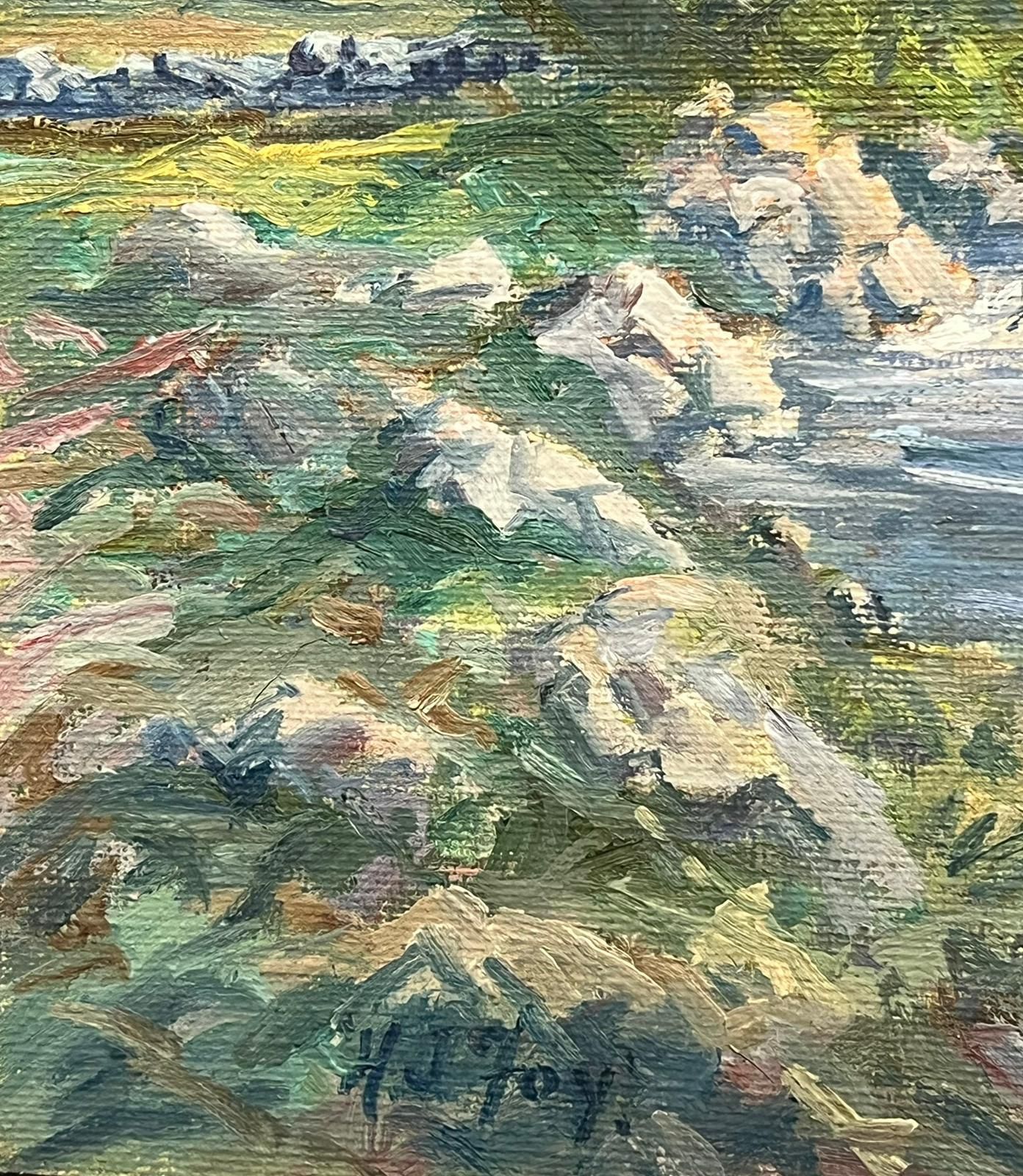 Irish Artist1950s Irish Landscape Signed Oil Painting Rolling Hills Flowing Stream Connemara photo for sale