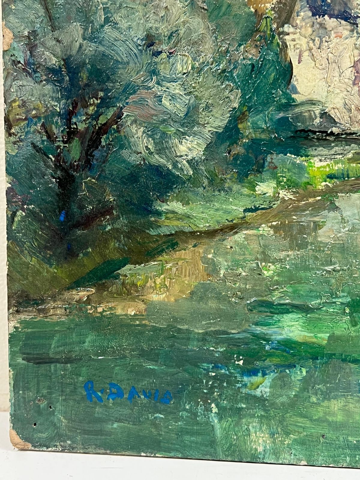 Regine David1930's French Green Lush River Landscape Gorge Valley Signed Oil Painting photo buy