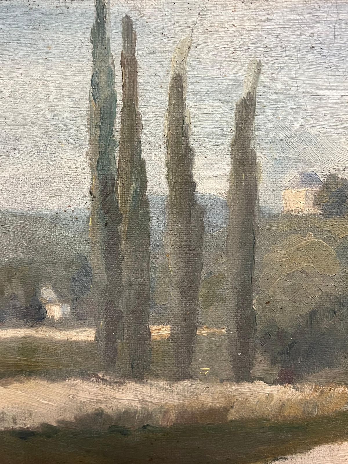 French School1930's Atmospheric French Provencal Countryside Landscape Cypress Trees In Lane1930's photo Art