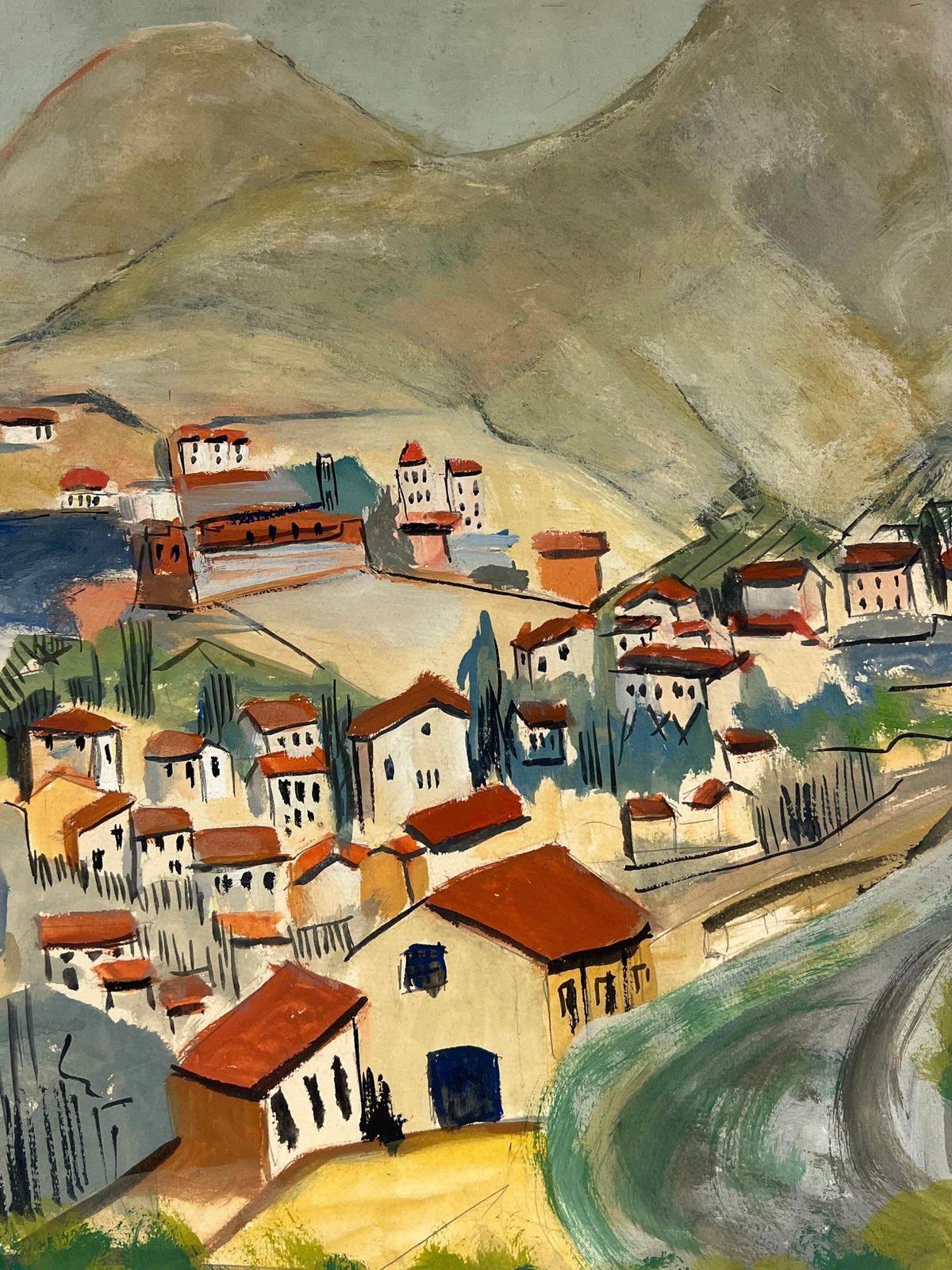 Bernard Labbe1950's Red Roof French Village With Rolling Hills And Coastal Views1950's photo vinterior
