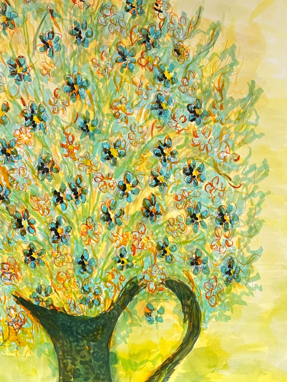 Bernard Labbe1950's Colorful Wildflowers In A Copper Vase In Yellow Interior Still Life1971 photo Art