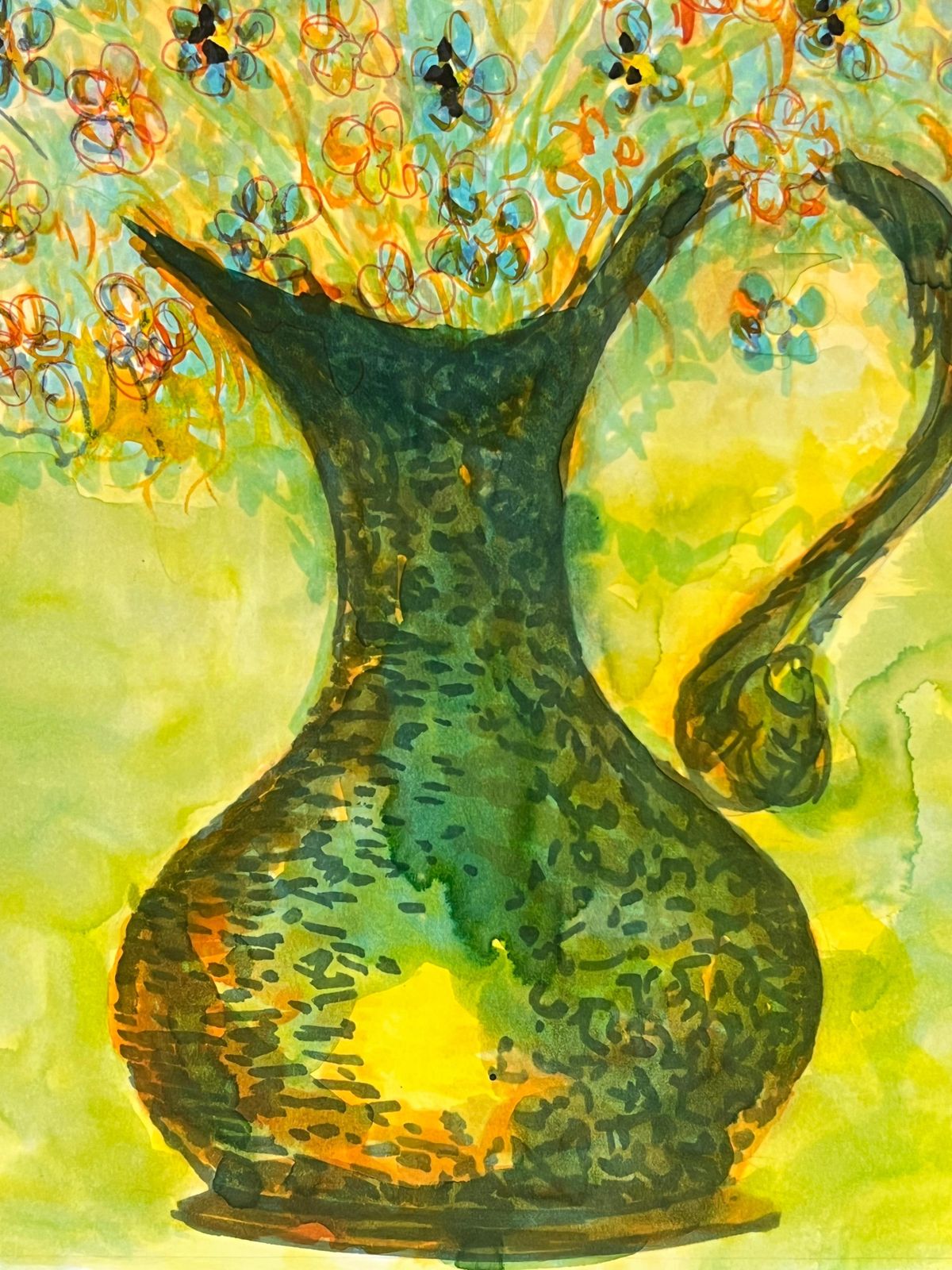 Bernard Labbe1950's Colorful Wildflowers In A Copper Vase In Yellow Interior Still Life1971 photo buy