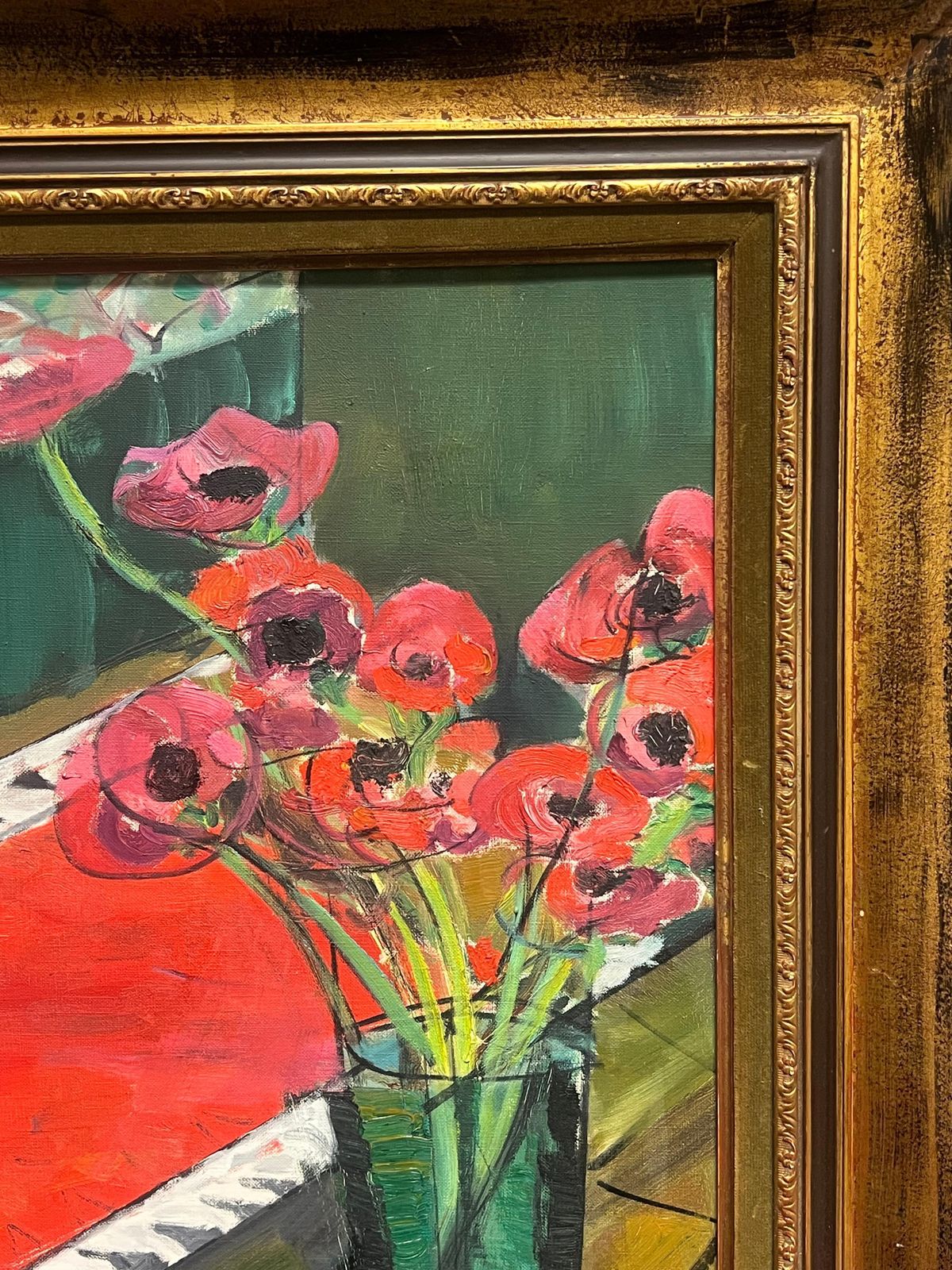 French School1960's French Modernist Still Life Oil With Ceramic Hen And Red Poppies1960's photo for sale