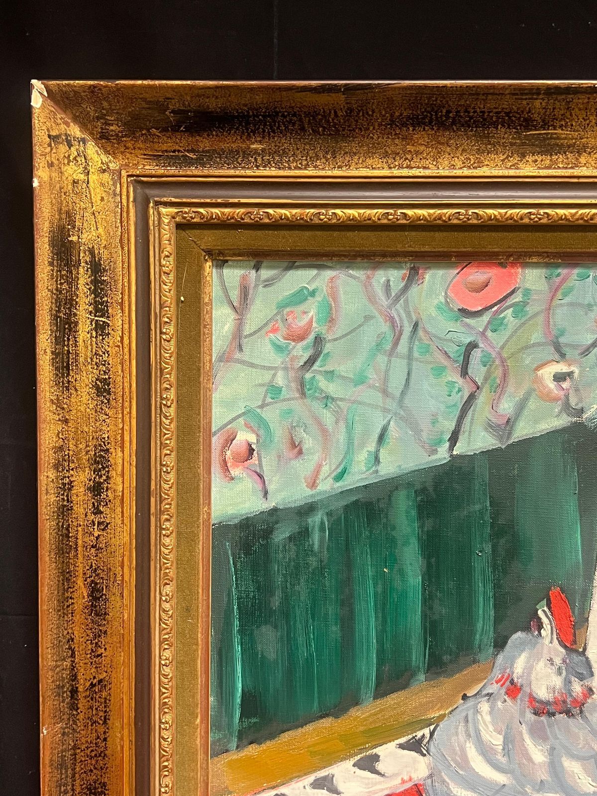 French School1960's French Modernist Still Life Oil With Ceramic Hen And Red Poppies1960's photo Art