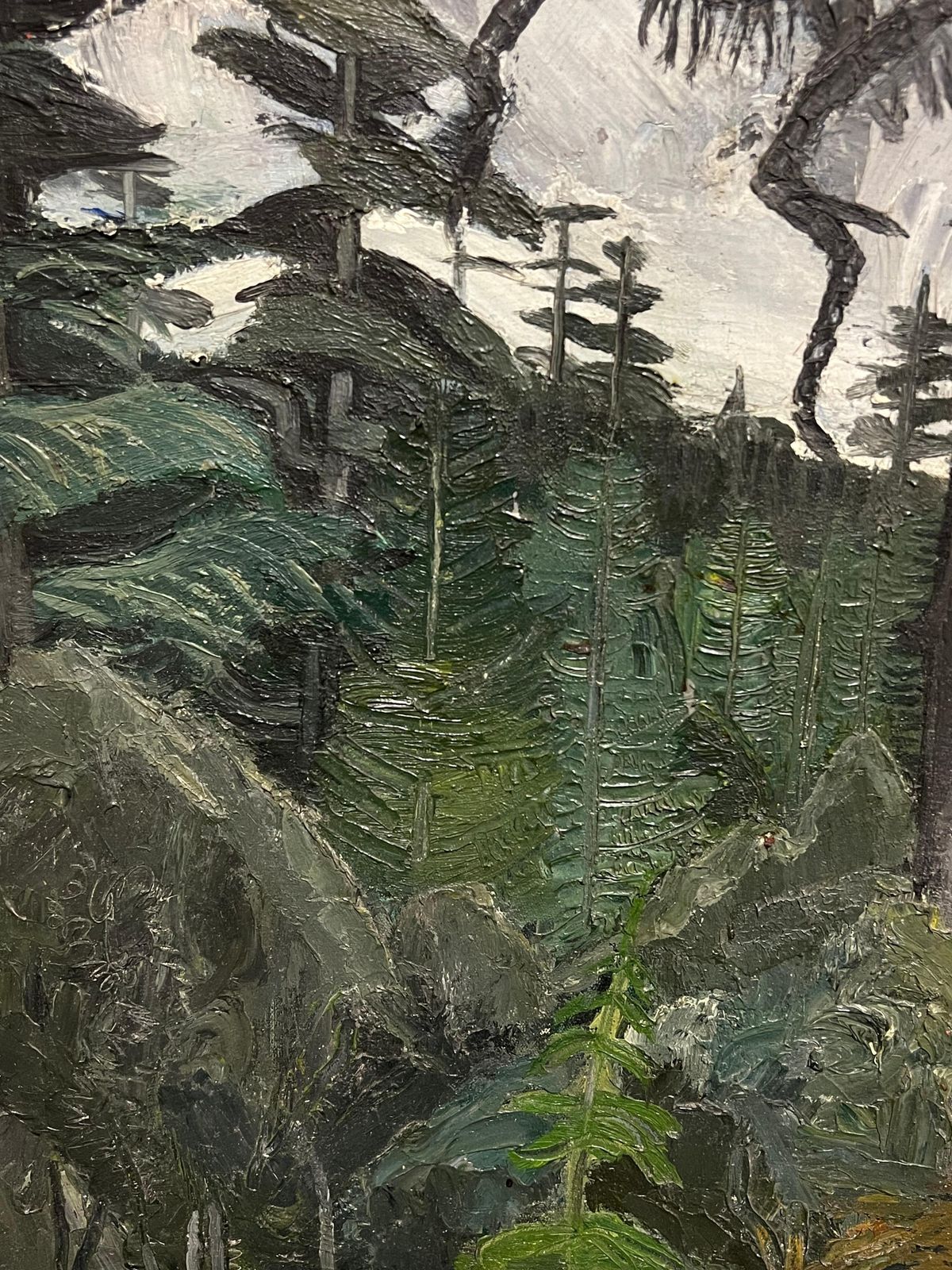 French School1940s French Moody Grey Green Forest Landscape French Expressionist Oil Painting1940's photo 906.0