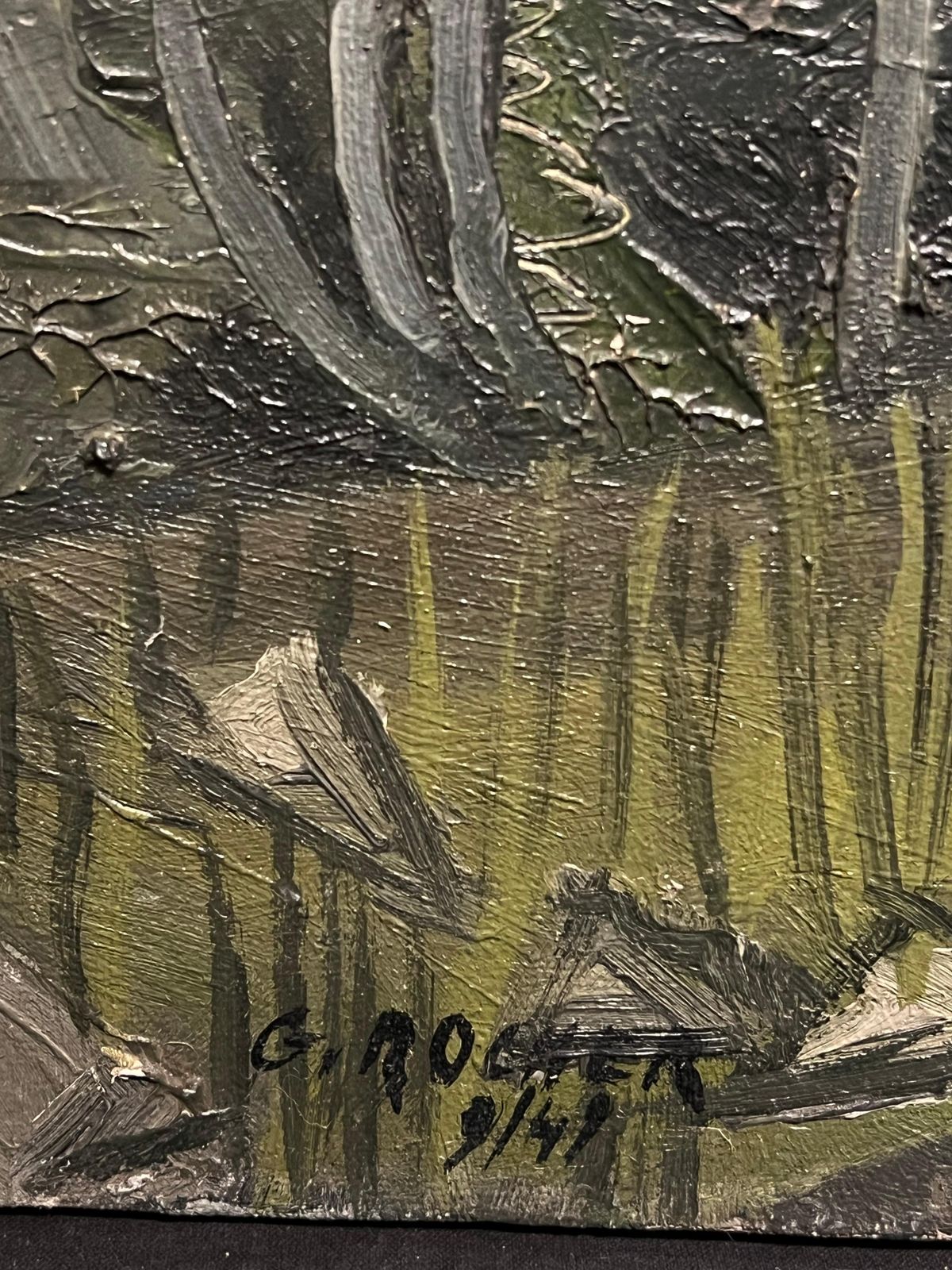 French School1940s French Moody Grey Green Forest Landscape French Expressionist Oil Painting1940's photo buy