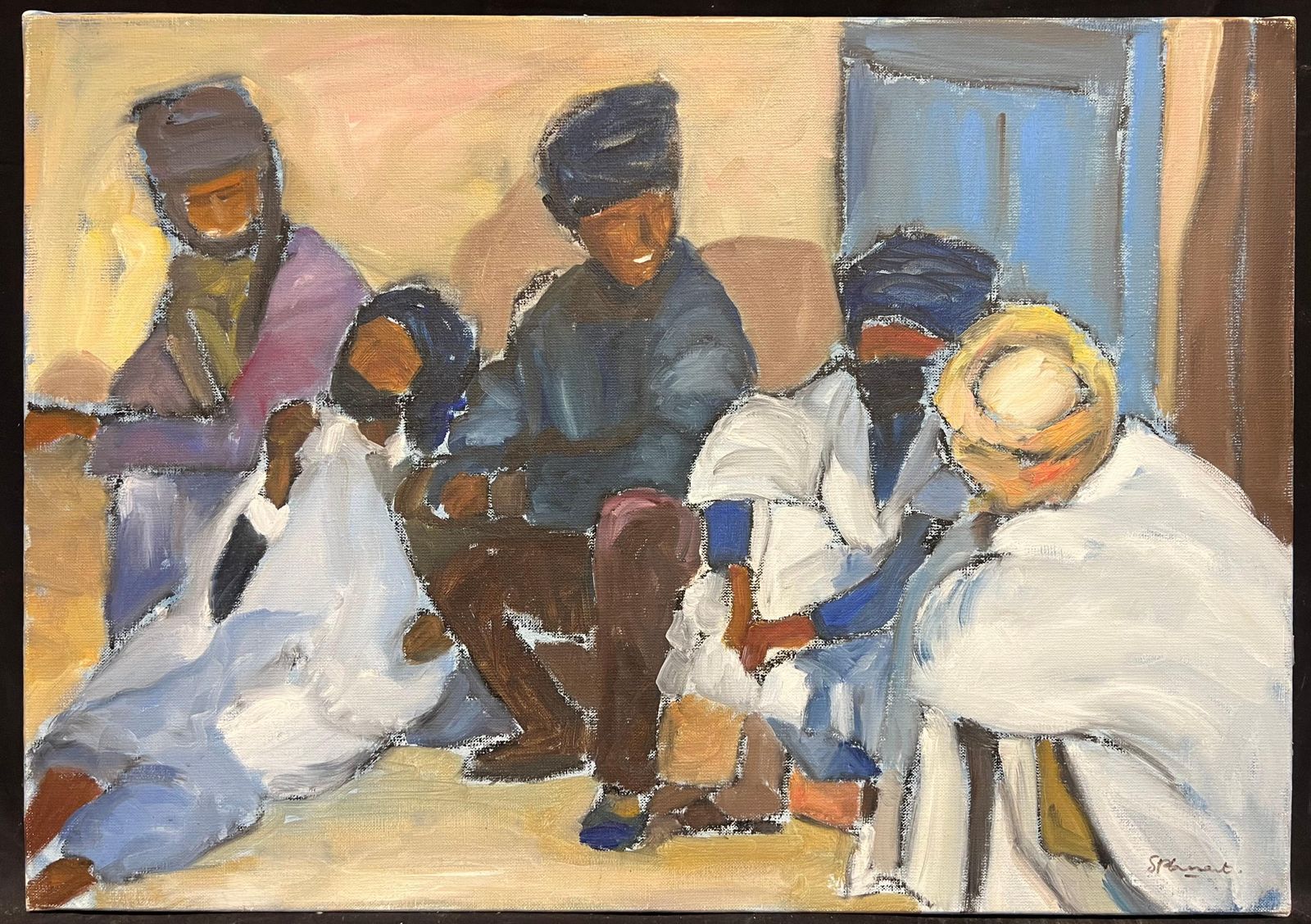 French Schoolmodern French Signed Oil Men Chatting Mauritania Ouadane Street Scene2000 photo furniture