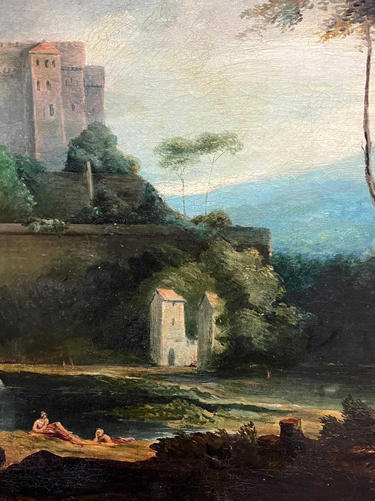 English Old Master Oil Antique English Grand Tour Old Master Oil Figures  Classical Arcadian Landscape photo vintage